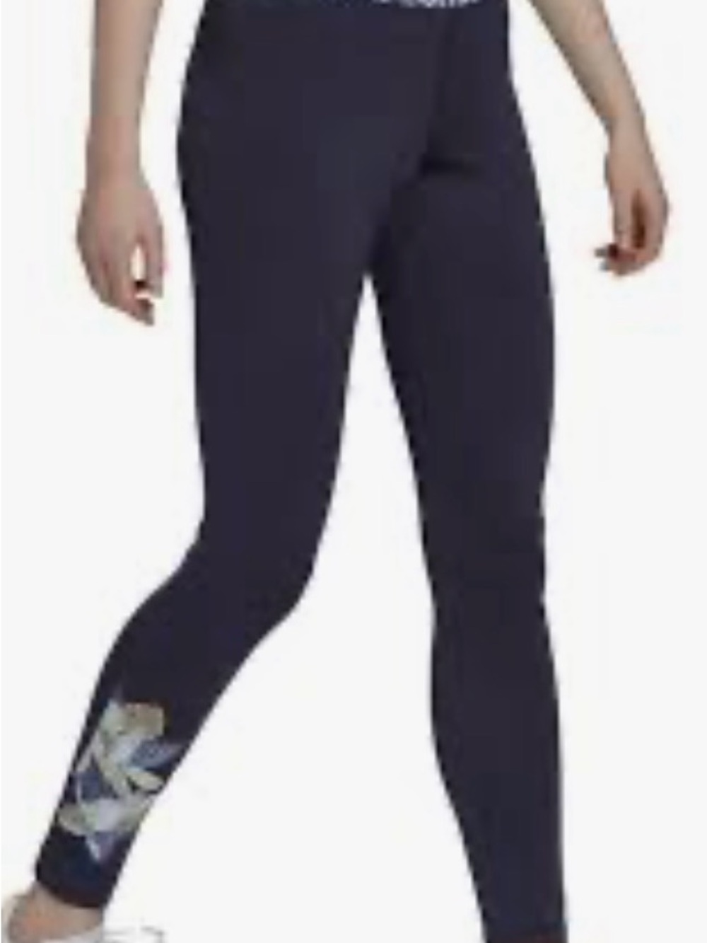 adidas Dark Blue Leggings with Floral Lower-Leg Accent
